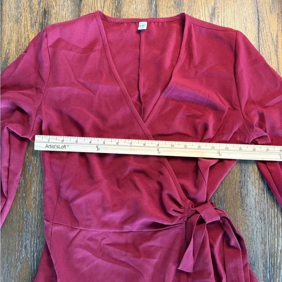 Nagoo Women’s Burgundy Red Ruffled Wrap Dress Size S - Picture 10 of 13
